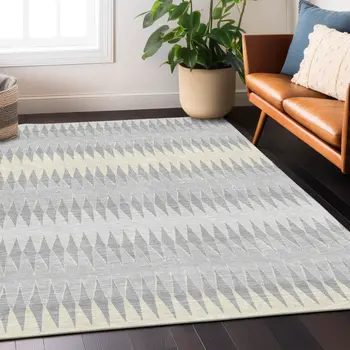 5' X 8' Silver Gray And Ivory Striped Washable Indoor Outdoor Area Rug