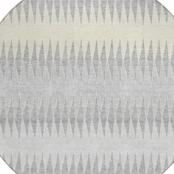 8' Silver Gray And Ivory Round Striped Washable Indoor Outdoor Area Rug