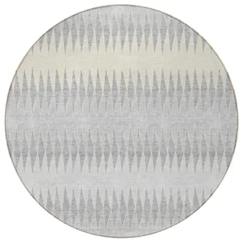8' Silver Gray And Ivory Round Striped Washable Indoor Outdoor Area Rug