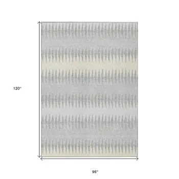8' X 10' Silver Gray And Ivory Striped Washable Indoor Outdoor Area Rug