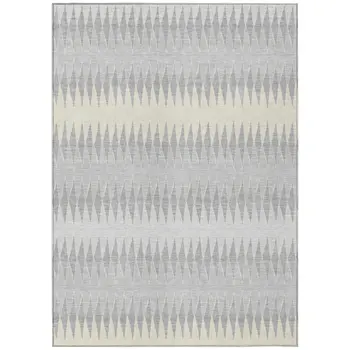 8' X 10' Silver Gray And Ivory Striped Washable Indoor Outdoor Area Rug