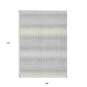9' X 12' Silver Gray And Ivory Striped Washable Indoor Outdoor Area Rug
