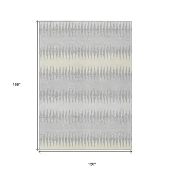 10' X 14' Silver Gray And Ivory Striped Washable Indoor Outdoor Area Rug