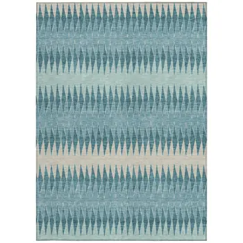 3' X 5' Teal Blue Aqua And Ivory Striped Washable Indoor Outdoor Area Rug