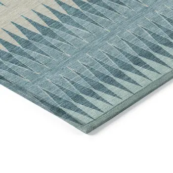 3' X 5' Teal Blue Aqua And Ivory Striped Washable Indoor Outdoor Area Rug
