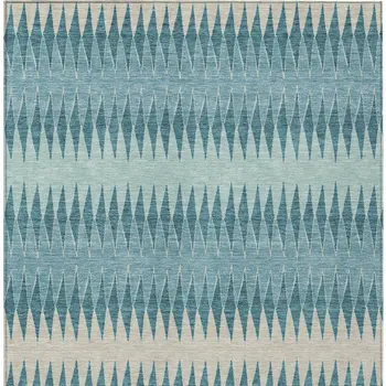 3' X 5' Teal Blue Aqua And Ivory Striped Washable Indoor Outdoor Area Rug