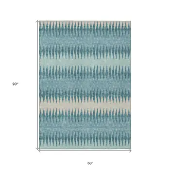 5' X 8' Teal Blue Aqua And Ivory Striped Washable Indoor Outdoor Area Rug
