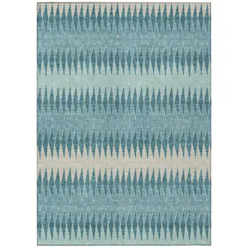 5' X 8' Teal Blue Aqua And Ivory Striped Washable Indoor Outdoor Area Rug