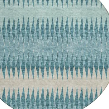 8' Teal Blue Aqua And Ivory Round Striped Washable Indoor Outdoor Area Rug