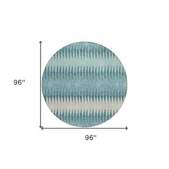 8' Teal Blue Aqua And Ivory Round Striped Washable Indoor Outdoor Area Rug