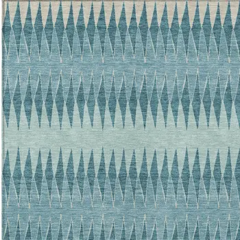 8' X 10' Teal Blue Aqua And Ivory Striped Washable Indoor Outdoor Area Rug