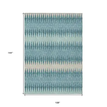 9' X 12' Teal Blue Aqua And Ivory Striped Washable Indoor Outdoor Area Rug