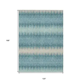 10' X 14' Teal Blue Aqua And Ivory Striped Washable Indoor Outdoor Area Rug