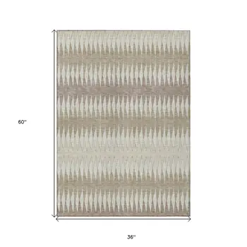 3' X 5' Taupe Beige And Ivory Striped Washable Indoor Outdoor Area Rug