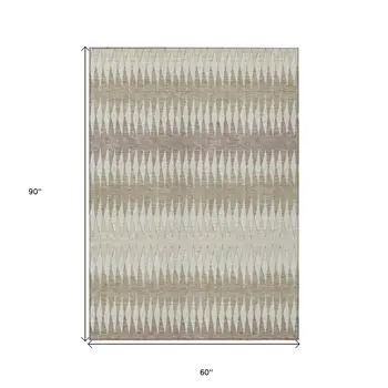 5' X 8' Taupe Beige And Ivory Striped Washable Indoor Outdoor Area Rug
