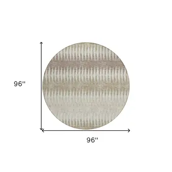 8' Taupe Beige And Ivory Round Striped Washable Indoor Outdoor Area Rug