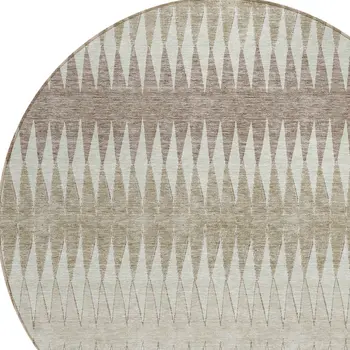 8' Taupe Beige And Ivory Round Striped Washable Indoor Outdoor Area Rug