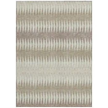 9' X 12' Taupe Beige And Ivory Striped Washable Indoor Outdoor Area Rug