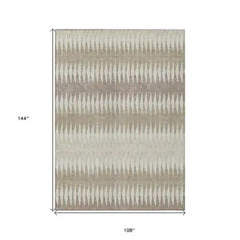 9' X 12' Taupe Beige And Ivory Striped Washable Indoor Outdoor Area Rug