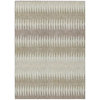 9' X 12' Taupe Beige And Ivory Striped Washable Indoor Outdoor Area Rug