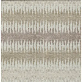 9' X 12' Taupe Beige And Ivory Striped Washable Indoor Outdoor Area Rug
