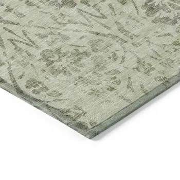 3' X 5' Artichoke Green And Brown Floral Washable Indoor Outdoor Area Rug