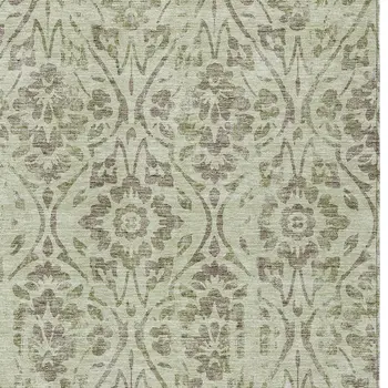 3' X 5' Artichoke Green And Brown Floral Washable Indoor Outdoor Area Rug