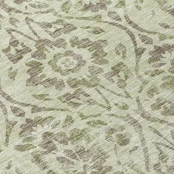 8' Artichoke Green And Brown Round Floral Washable Indoor Outdoor Area Rug