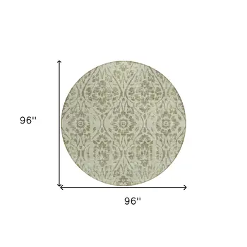 8' Artichoke Green And Brown Round Floral Washable Indoor Outdoor Area Rug