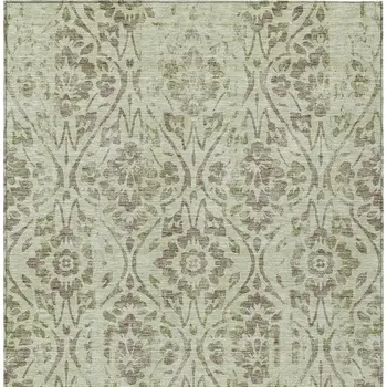 8' X 10' Artichoke Green And Brown Floral Washable Indoor Outdoor Area Rug