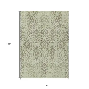8' X 10' Artichoke Green And Brown Floral Washable Indoor Outdoor Area Rug
