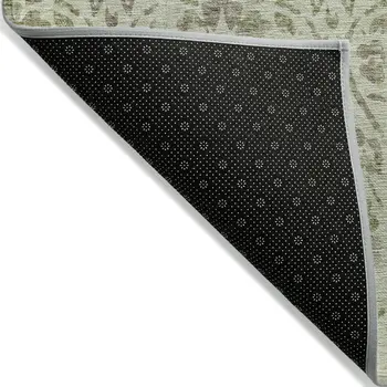 8' X 10' Artichoke Green And Brown Floral Washable Indoor Outdoor Area Rug