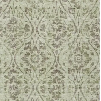 8' X 10' Artichoke Green And Brown Floral Washable Indoor Outdoor Area Rug