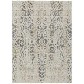 3' X 5' Beige Floral Washable Indoor Outdoor Area Rug