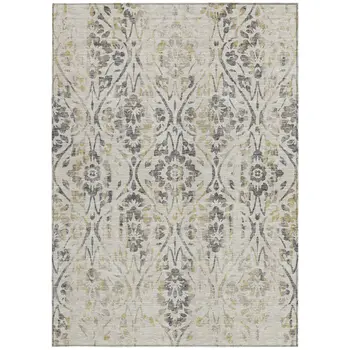 5' X 8' Beige And Dark Gray Floral Washable Indoor Outdoor Area Rug