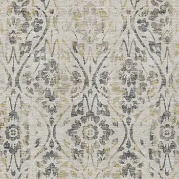 5' X 8' Beige And Dark Gray Floral Washable Indoor Outdoor Area Rug