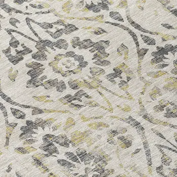 8' X 10' Beige And Dark Gray Floral Washable Indoor Outdoor Area Rug
