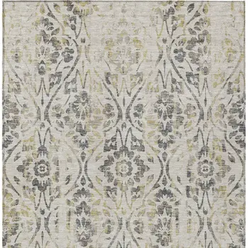10' X 14' Beige And Dark Gray Floral Washable Indoor Outdoor Area Rug