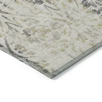 10' X 14' Beige And Dark Gray Floral Washable Indoor Outdoor Area Rug