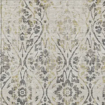 10' X 14' Beige And Dark Gray Floral Washable Indoor Outdoor Area Rug