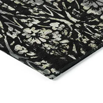 5' X 8' Black Gray And Ivory Floral Washable Indoor Outdoor Area Rug