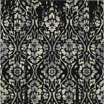 5' X 8' Black Gray And Ivory Floral Washable Indoor Outdoor Area Rug