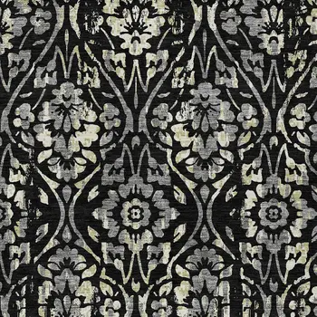 9' X 12' Black Gray And Ivory Floral Washable Indoor Outdoor Area Rug