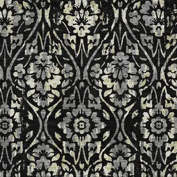 10' X 14' Black Gray And Ivory Floral Washable Indoor Outdoor Area Rug