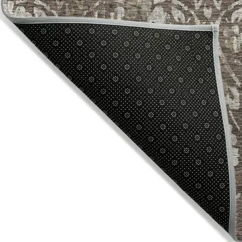 3' X 5' Brown Ivory And Green Floral Washable Indoor Outdoor Area Rug