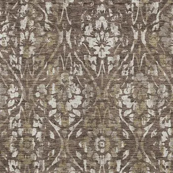 5' X 8' Brown Ivory And Green Floral Washable Indoor Outdoor Area Rug