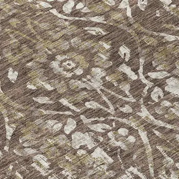 8' Brown Ivory And Green Round Floral Washable Indoor Outdoor Area Rug