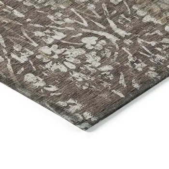 10' X 14' Brown Ivory And Green Floral Washable Indoor Outdoor Area Rug