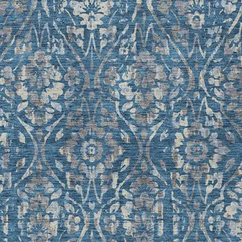 5' X 8' Blue And Ivory Floral Washable Indoor Outdoor Area Rug