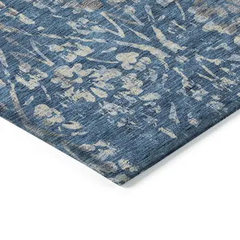 8' X 10' Blue And Ivory Floral Washable Indoor Outdoor Area Rug